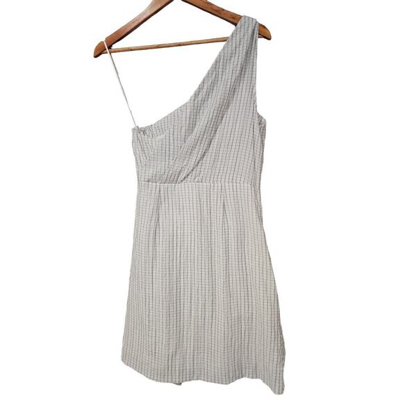 Whyte Valentyne One Shoulder Mini Dress White Grid Size 10 NWT - Picture 2 of 6